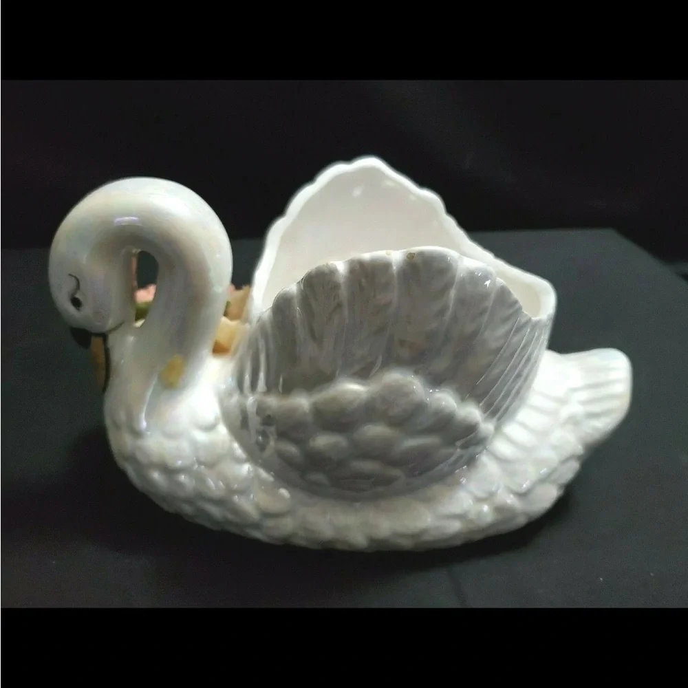Vintage Mid Century Ceramic Swan Planter Vase Retro 4.5” Tall